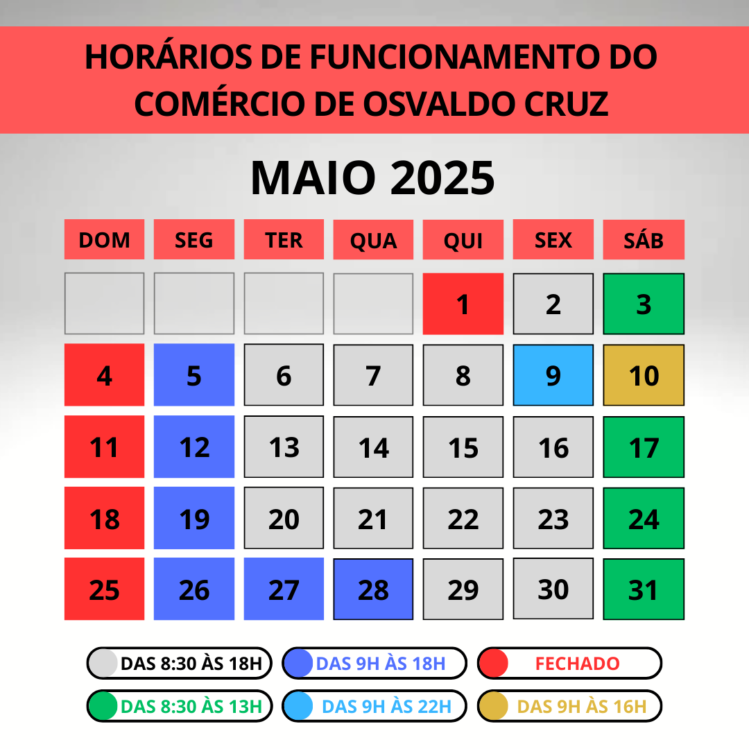 Calendário Maio